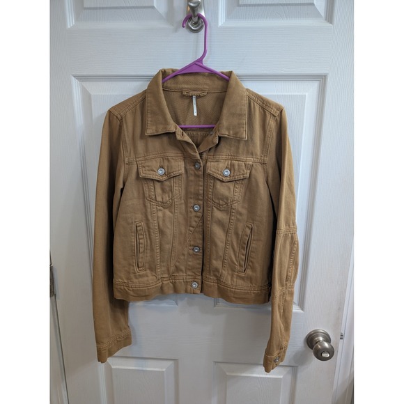 Free People Rumors Denim Jacket Womens Warm Sands Cotton - Size S - Picture 1 of 6